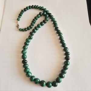 Vintage Malachite necklace green stone  beads graduated size beaded long